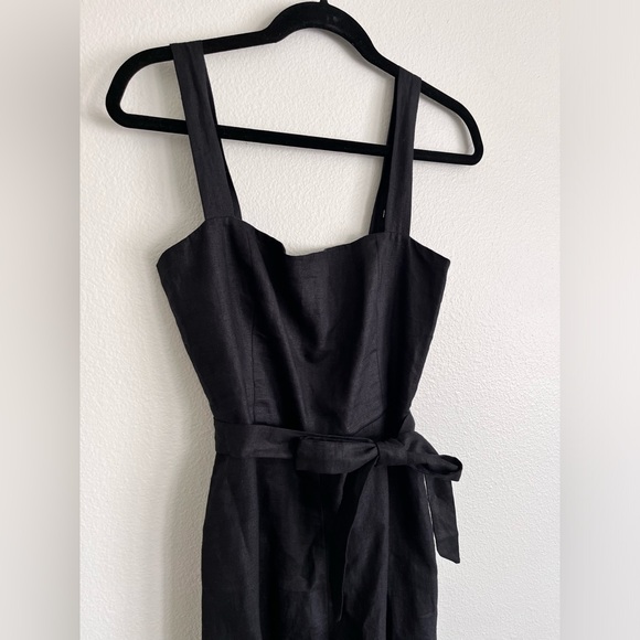 Reformation Birch Jumpsuit Black 100% linen belted wide leg size 8 petite - Picture 4 of 16